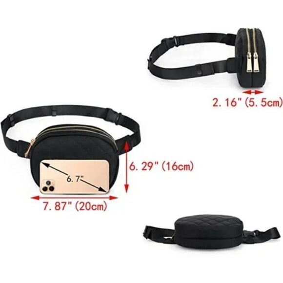 BELT Bag for Women Fanny Waist Pack Fashion Designer, Quilted Black Pu - Picture 4 of 9